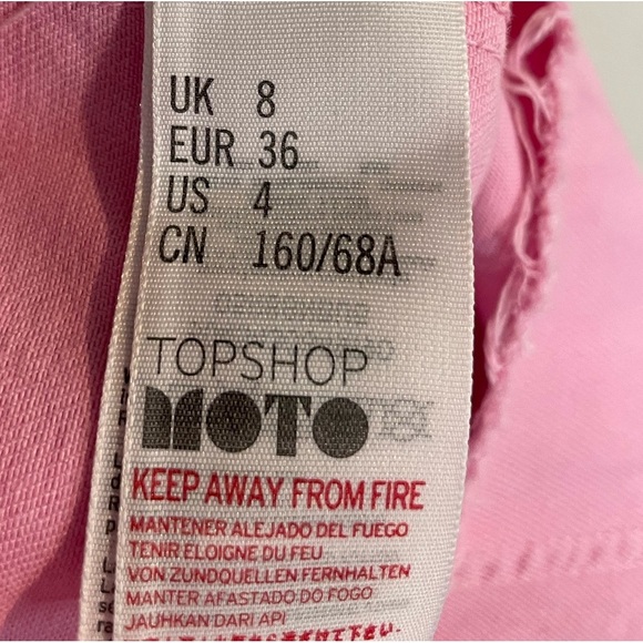 Topshop‎ Moto Bubblegum Pink Denim High Waisted Mini Skirt US Size 4 - Picture 5 of 7